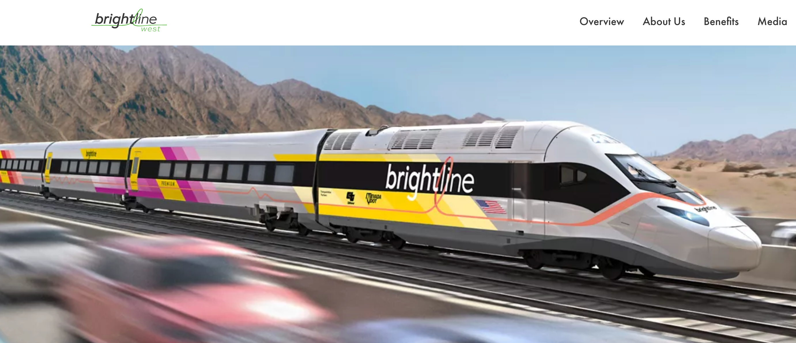 Rendering of proposed high-speed train between Las Vegas and Los Angeles. BRIGHTLINE